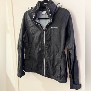 Columbia Women’s Black Hooded Rain Jacket Zip Front Medium
